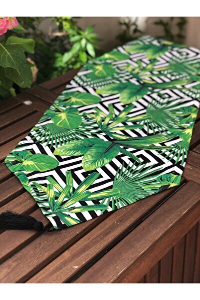 Çengelli İğne Geometrik Tropikal Yaprak Runner