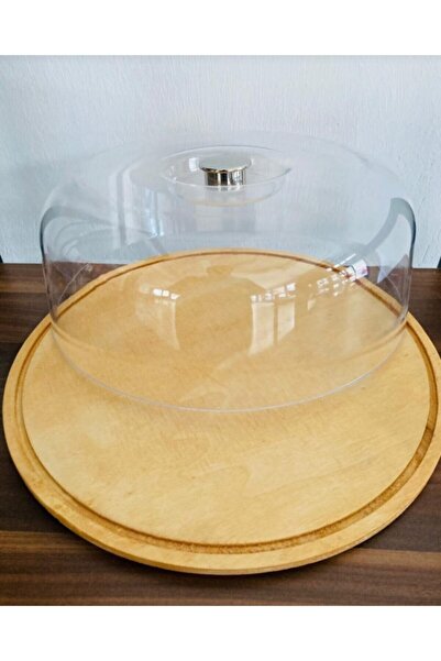 Genel Markalar Sert Plastik Kapaklı Lüx Ahşap Kek Fanusu