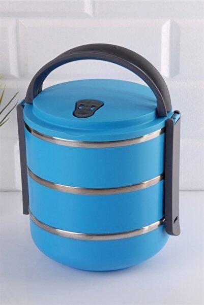 ELBA 3 Katlı Sızdırmaz Yemek Termosu Sefer Tası Saklama Kabı Mavi 2,25 Litre