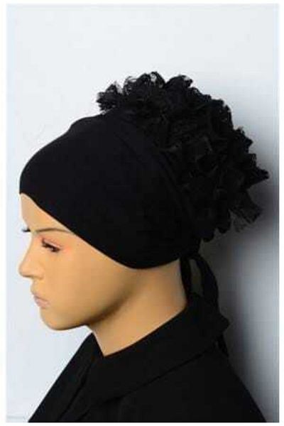 Moda Blue Women's Black Lace Frilly Bonnet