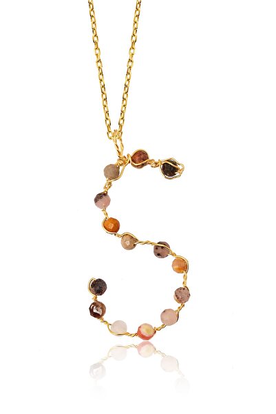 Tasarlatak Gümüş Kolye Renkli Doğal Taş Turmalin S Harfli