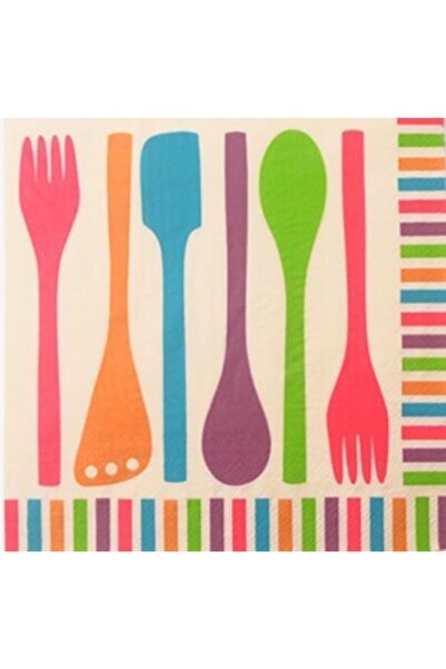 PAKETPARTİ Renkli Çatal Kaşık Peçete