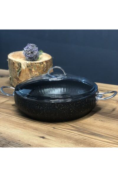 Lines Siyah Granit Desenli Güveç Basık Tencere 30cm 009786