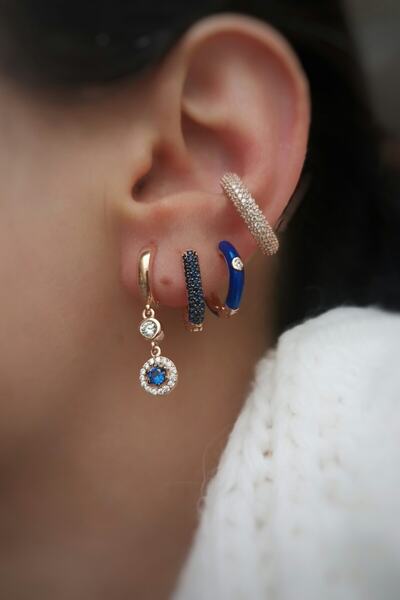 MySilvers Mavi Yoğun Gümüş Küpe Kombini