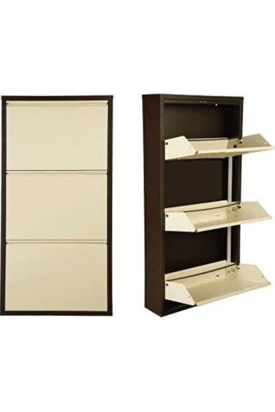 KASER Kahverengi 3'lü Metal Ayakkabılık