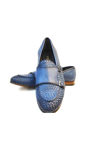MARCOMEN Men's Blue Leather Jurdan Knit Burning Shoes 2065