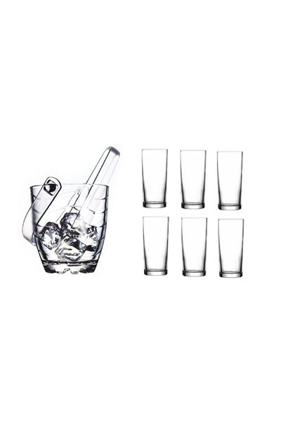 Paşabahçe White Soft Drink Glass and Ice Bucket Set 8 Pieces