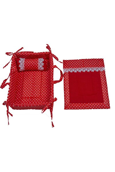 Akat Bağcıklı Oyuncak Bebek Yatak Seti (kırmızı)