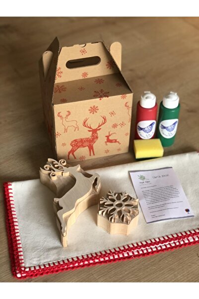 Hayat Ağacı Atölyesi Kırmızı Oyalı Kırlent Yapım Kiti Model 3 Yılbaşı Seti 6