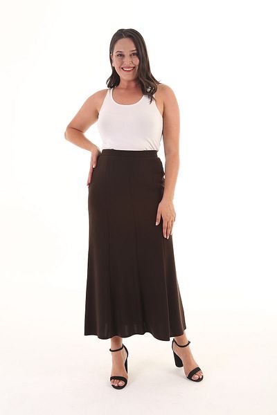 Sevda Etek Women's Brown Cuff Large Size Long Skirt