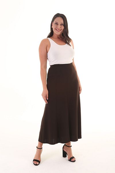 Sevda Etek Women's Brown Cuff Large Size Long Skirt