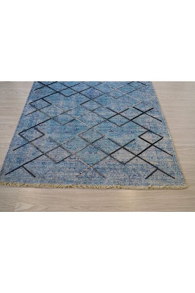 Just Arte Dekoratif Kaymaz Mutfak Kilimi Makinada Yıkanabilir Modern Halı Koridor Yolluk Mavi 120x180