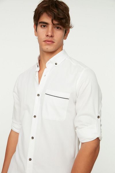 Trendyol Collection Білий комір на ґудзиках Gomlek на ґудзиках з однією кишенею TMNSS20GO0125