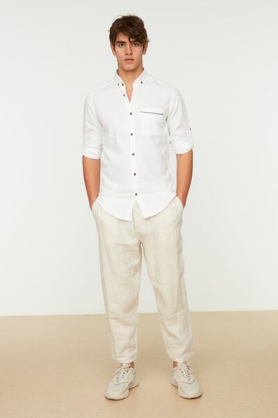 Trendyol Collection Білий комір на ґудзиках Сорочка на ґудзиках з однією кишенею TMNSS20GO0125