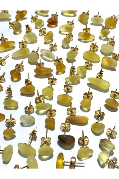 Budakoğulları Damla Kehribar 925 Gümüş Ve Gold Kaplama Küpe Sağlık Nazar Dikkat Ağrı Tiroit Küpesi