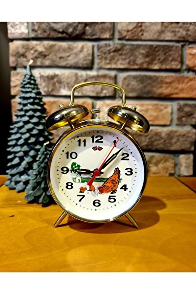 Genel Markalar Nostaljik Metal Horozlu Kurmalı Çalar Saat Gold Renk