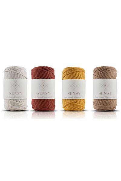 SENSY Premium Macrame Rope 3mm Three Twist Σχοινί Σχοινί Σετ 4 τεμαχίων Εκρού-πλακάκι-μουστάρδα-γαλακτώδες καφέ