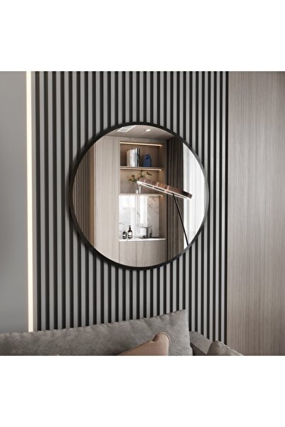 Marsah Home 80 Cm Siyah Metal Çerçeveli Yuvarlak Ayna