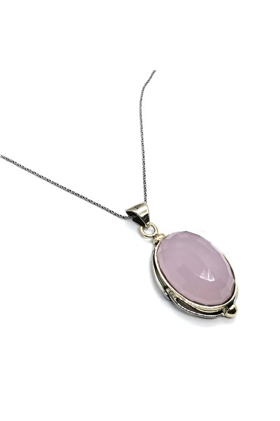Doğan Silver Pembe Kuvars Taşlı Otantik Gümüş Kadın Kolye