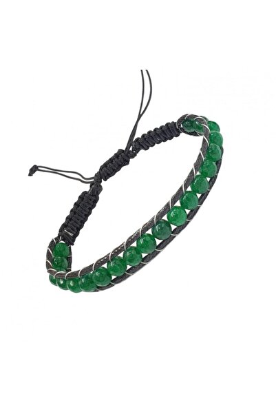 OSMANLI GÜMÜŞ Dark Green Men's Bracelet - Agate Natural Stone Macrame