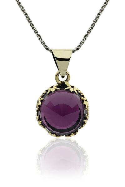 Doğan Silver Amatist Taşlı Otantik Gümüş Kadın Kolye Dgn21079