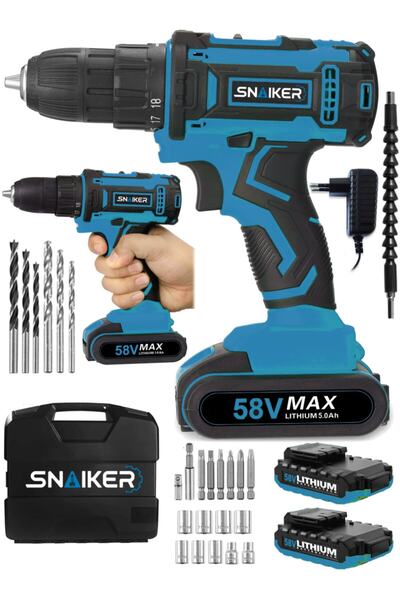 snaiker 12 Ms Bakır Sargı Darbeli Çift Akülü Vidalama Metal Şanzıman Şarjlı M...