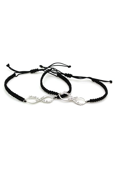 İNDİGO TAKI Iki Çift Isimli Tarihli Sonsuzluk Ipli Beyaz Gümüş Bileklik