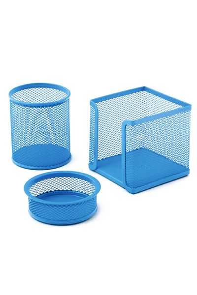 Mas 3-Piece Silver Silver Colored Metal Perforated Paper Clip-Paper Holder-Pen Holder Set