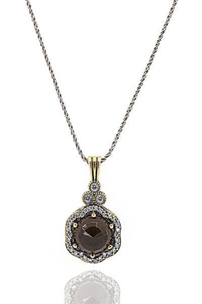 Doğan Silver Dumanlı Kuvars Taşlı Çiçek Modeli Otantik Gümüş Kadın Kolye Dgn2...