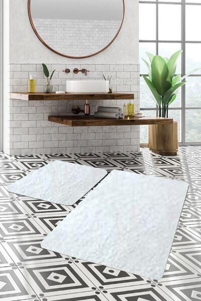 Sarar Senora 2'li Büyük Xl Boy Post Peluş Banyo Takımı 120x80 80x50 Beyaz