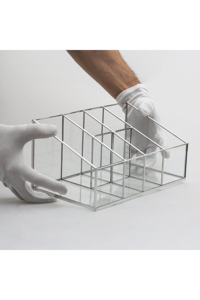 El Crea Designs 25x15x12cm Silver 6 Compartment Glass Makeup Organizer Pen Holder Desktop Organizer Brush Holder Box