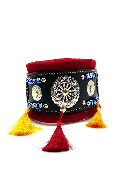 Tasma Market Black Tasseled Kangal Leather Dog Collar