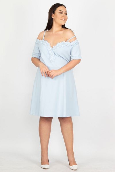 Şans Rochie de damă cu dantelă albastră de mărime mare 65n30528