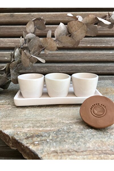 Garden Art El Yapımı Seramik Üçlü Sukulent Saksı Seti Dikdörtgen Altlık