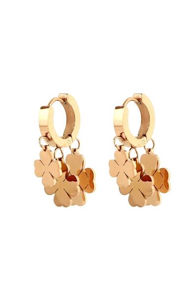 MODAMUGO Çelik Üç Yoncalı Sallantılı Küpe - Rose