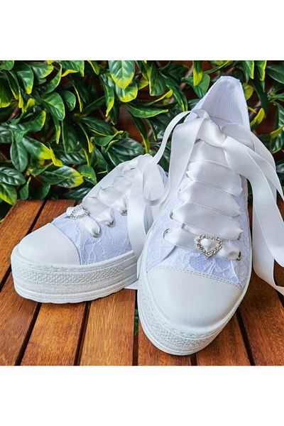 Ayakkabı Tutkusu Stilo ® Pantofi Ligelin Broderie Dantela Satin Alb 3cm