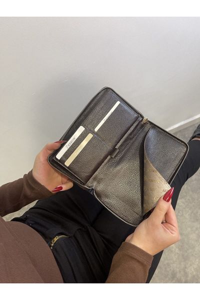 DERKON Πορτοφόλι Unisex από γνήσιο δέρμα σε καφέ χρώμα με θήκη τηλεφώνου και στυλό