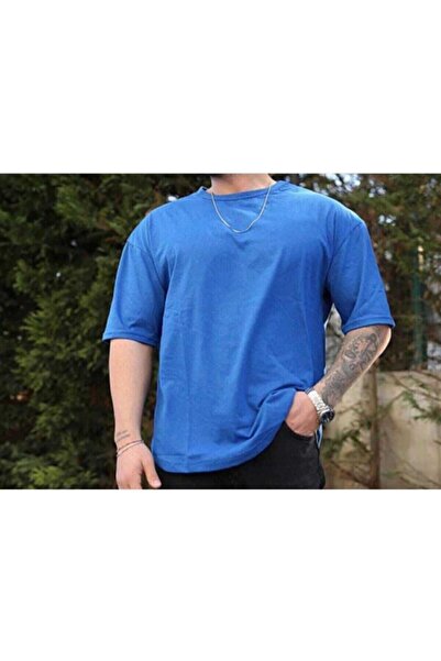 FATELLA Чоловіча тонкоткана пряма кругла велосипедна комір Oversize синя футб...