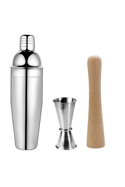 Bar Boss 3 Piece Professional Bartender Set - Stainless Shaker, Wooden Mallet, 2/4 Jigger