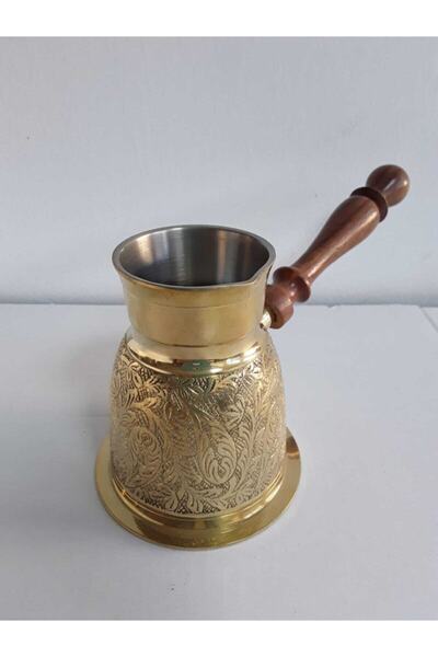 kapadokyahediyelik إبريق قهوة نحاسي جامبو مقاس 4.75 بوصة - مقبض خشبي طويل
