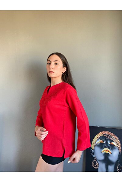 Esvap Butik Long Sleeve Blouse Şile Bezi Front Embroidered