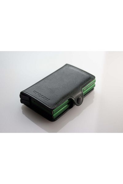 Wrapsol Green Leather - Double Wallet with Mechanism