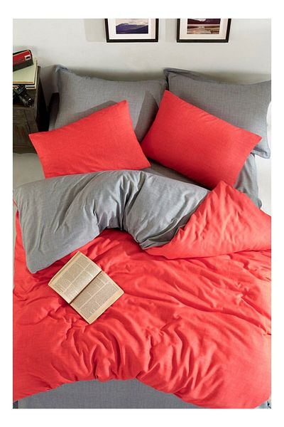 mer-tim ezberbozan ev tekstili Mer-tim Cotton Ranforce Double Size 200x220 Double Sided Duvet Cover Quilt Cover Red-grey