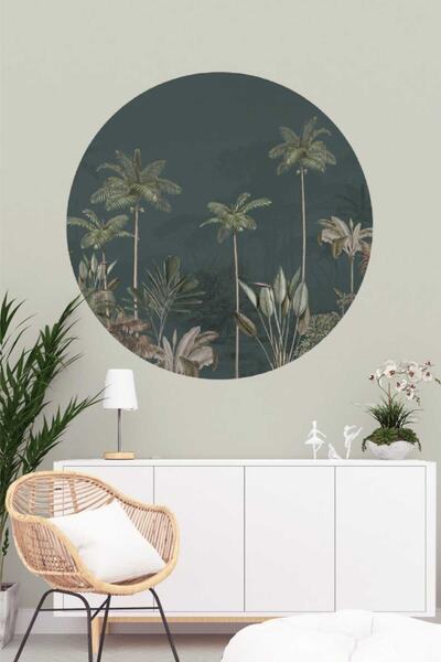 Sticker Ekspres ملصق حائط مزخرف على شكل شجرة نخيل بوهيمية ذات لون داكن مستدير