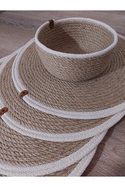 HandmadeSNM مفرش أطباق أمريكي مكون من 6 قطع من أطباق الخوص، سلة مقاومة للحريق مع هدية