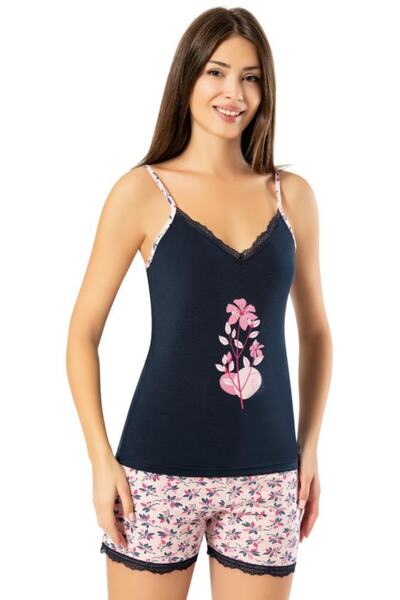 KOTA Kadın Lacivert Ip Askılı Atlet Şort Pijama Takımı 7000-15