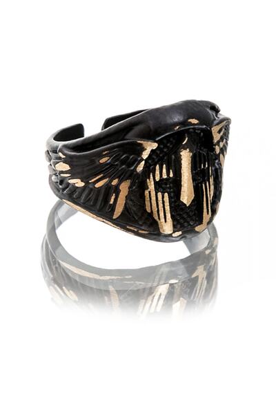 The Collection Kanatlı Gladyatör Model Ayarlanabilir Siyah Yüzük