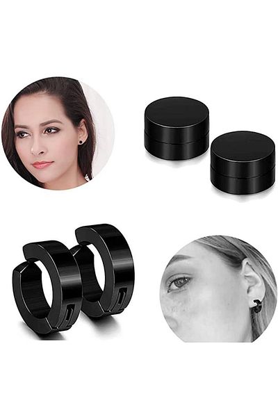 Jaida Moda Unisex Black Compression and Magnetic Earrings for Non-Perforated Ears