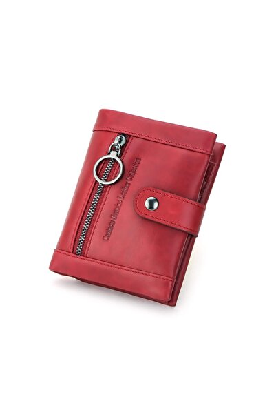 Contact’S Romitello - Hakiki Deri Shine Serie Kırmızı Cüzdan, Bozuk Para Bölmeli, Birinci Sınıf Hakiki Deri