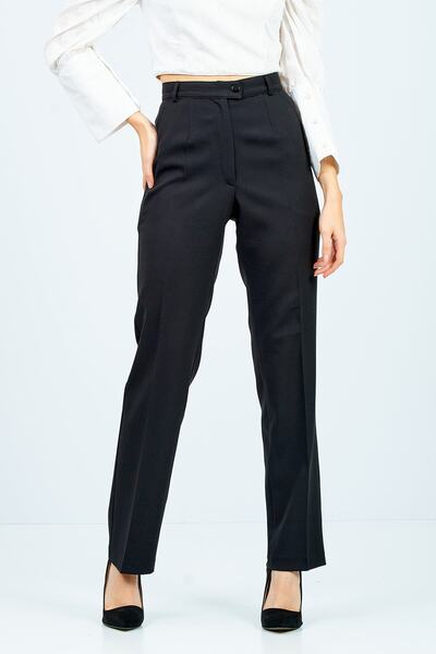 Moda Tuğram Kadın Siyah Klasik Yüksek Bel Kumaş Pantolon